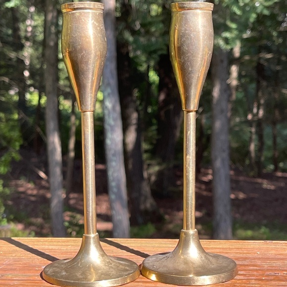 Vintage Mid-Century Brass Candlestick Holders Made in India (Set of 2) - Picture 1 of 12